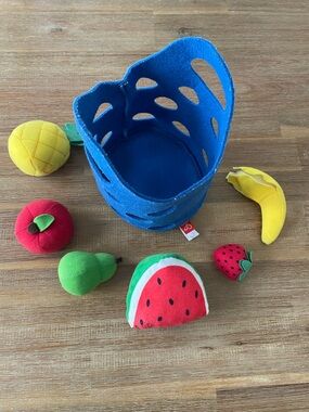 Hape Plush Fruit Toy Set with Blue Felt Basket - Kids Toys